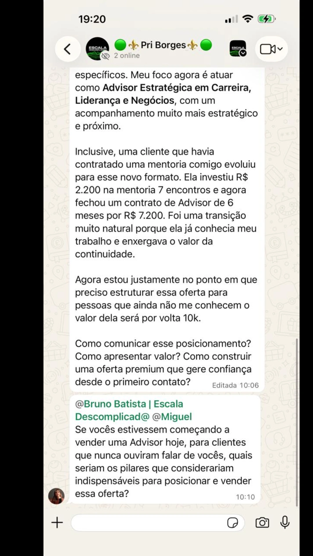 Depoimento de aluno
